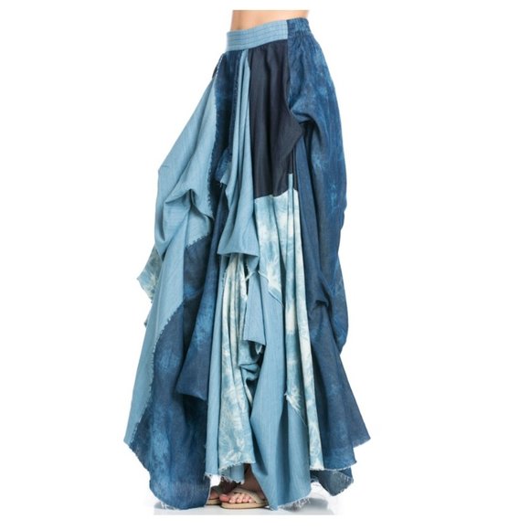 NWT TOV HOLY The Damsel's Blu Denim Flowing Maxi Skirt - Picture 3 of 6